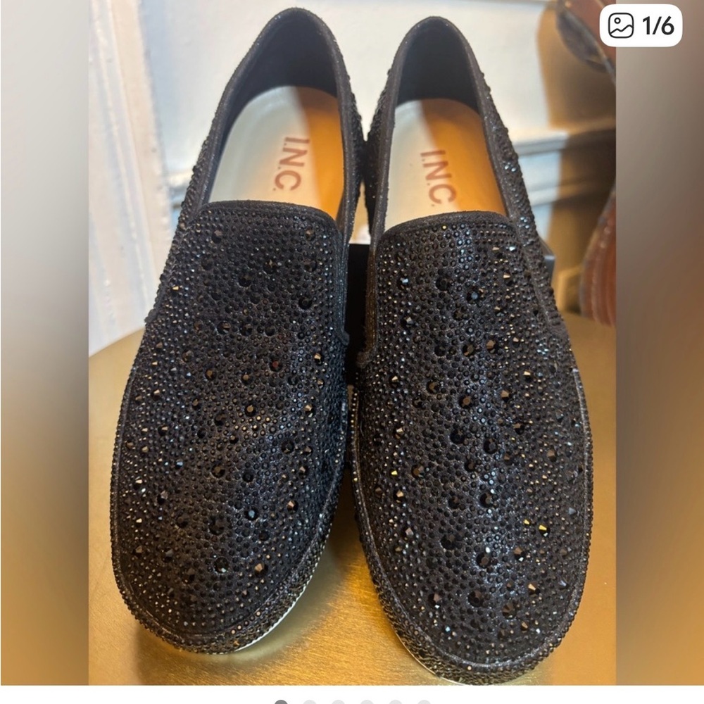 INC Lennaf Rhinestone Slip-On Loafers Black Size 5.5‎ Like New